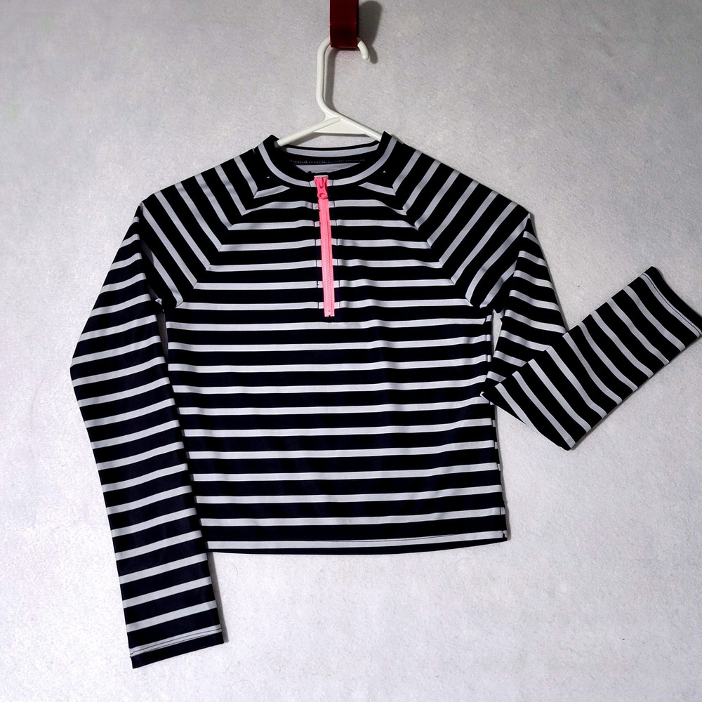 Gap Kids Rash Guard Girls Large Blue Pink Striped Long Sleeve Swim Top EUC